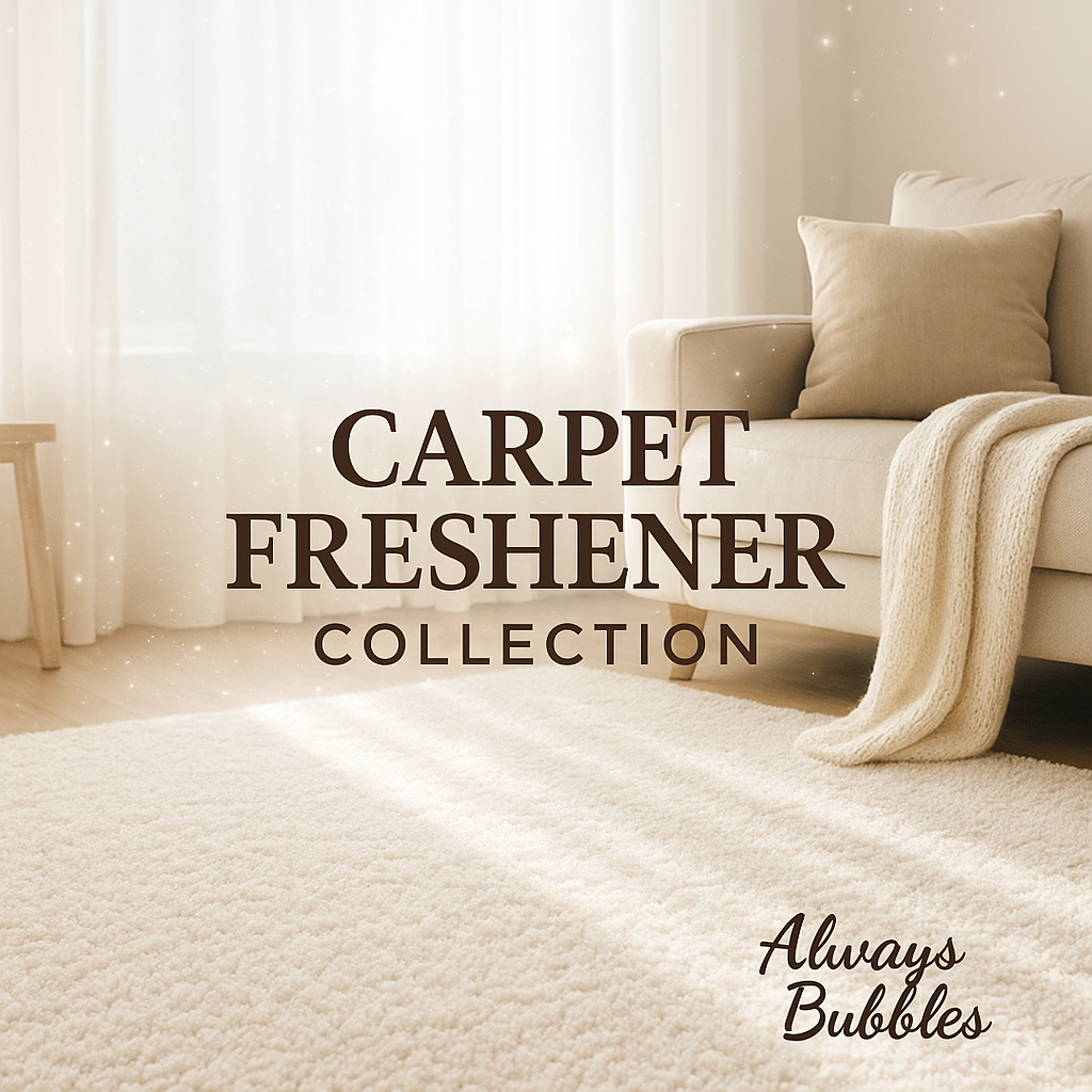 Always Bubbles Carpet Freshener Collection thumbnail showing a cozy sunlit living room, soft white carpet, and fresh clean ambiance