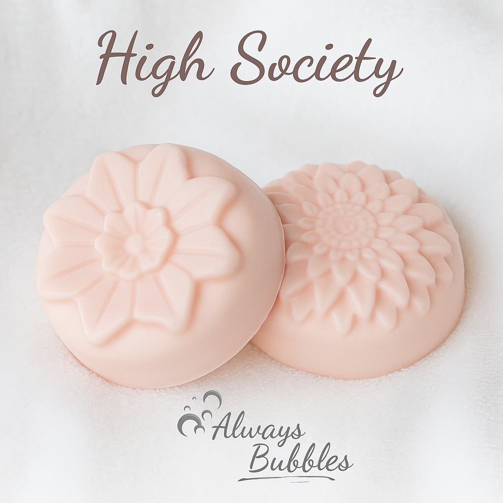 Always Bubbles High Society Shampoo Bar – elegant creamy pink floral solid shampoo with soft luxury scent, eco-friendly plastic-free haircare, long-lasting 4 oz bar