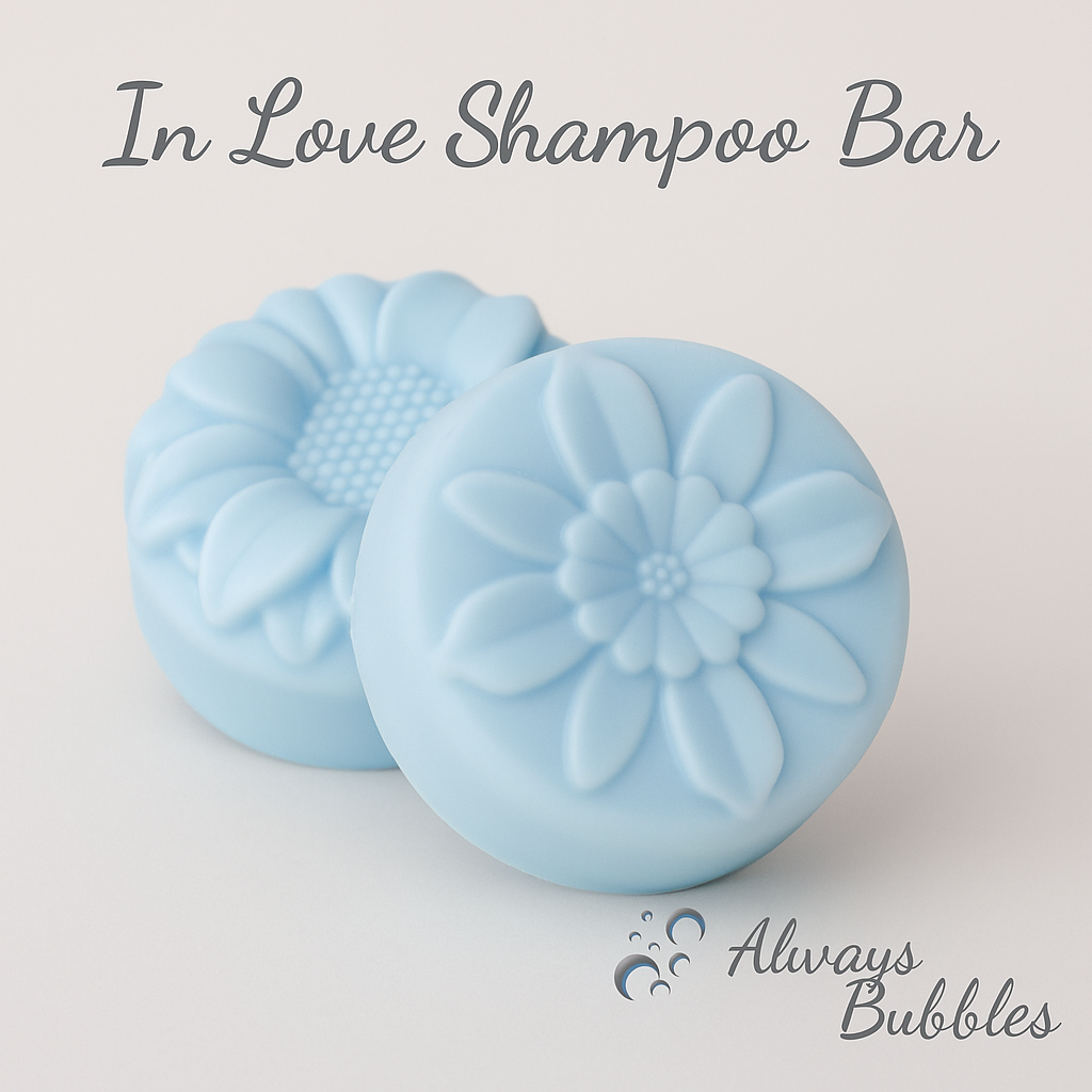 Always Bubbles In Love Shampoo Bar – romantic floral solid shampoo with sweet uplifting scent, eco-friendly plastic-free haircare, long-lasting 4 oz bar