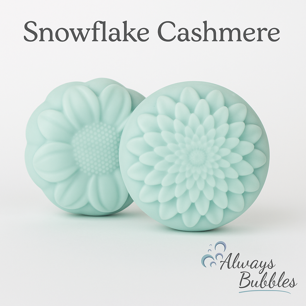 Always Bubbles Snowflake Cashmere Shampoo Bar – soft mint green floral solid shampoo with cozy cashmere scent, eco-friendly plastic-free haircare, long-lasting 4 oz bar
