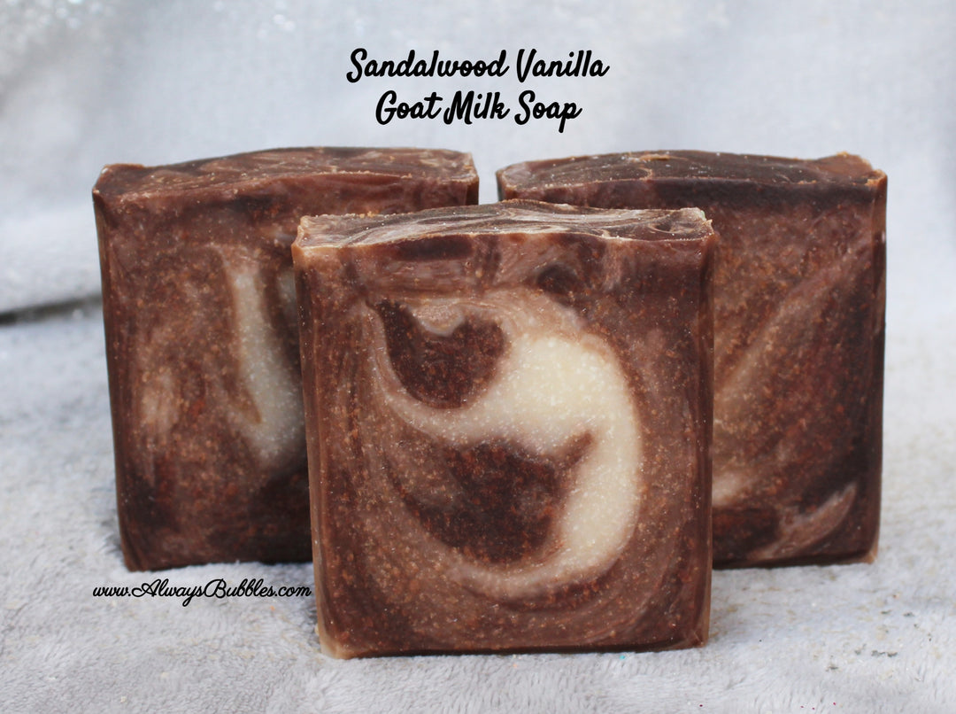 Sandalwood Vanilla Goat Milk Soap by Always Bubbles – Warm Sandalwood & Sweet Vanilla with Moisturizing Goat Milk for Soft, Smooth Skin