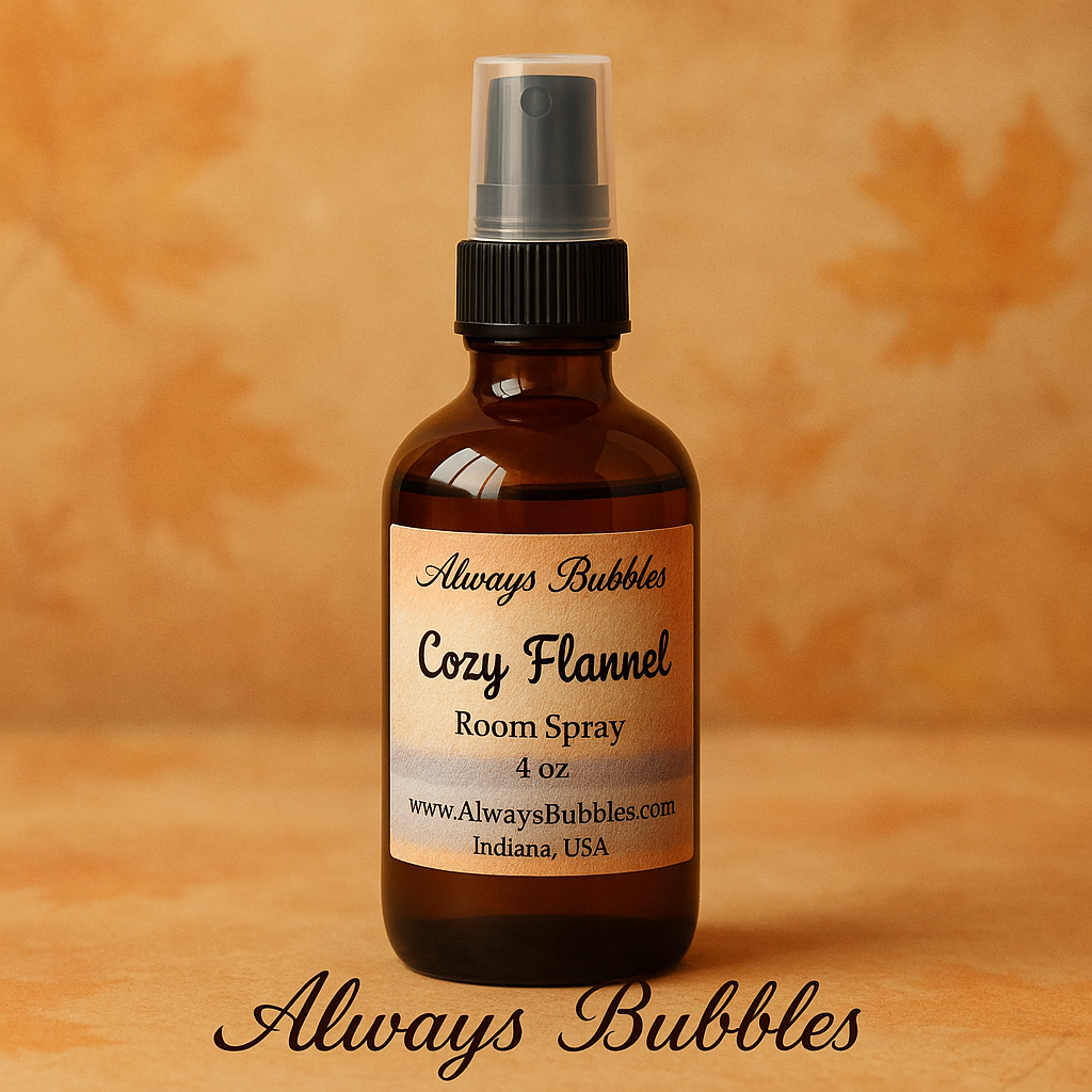 Always Bubbles Cozy Flannel Room Spray 4 oz – warm fall home fragrance with cozy flannel scent